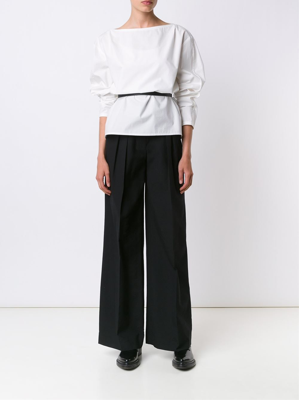 Lemaire Wool Pleated Palazzo Pants in Black Lyst
