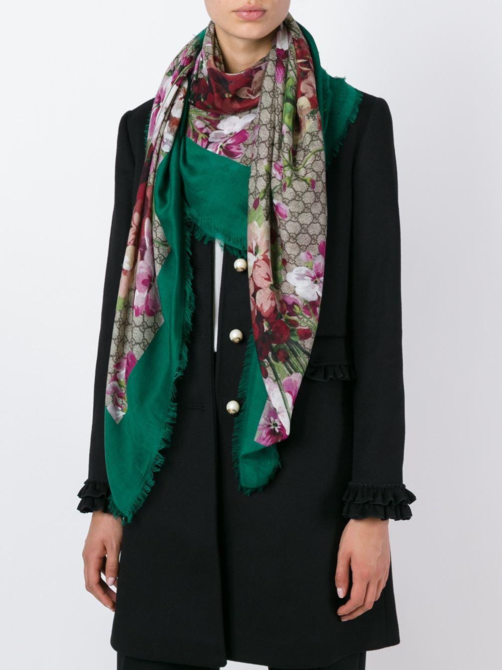 Gucci 'gg Blooms' Scarf in Green | Lyst
