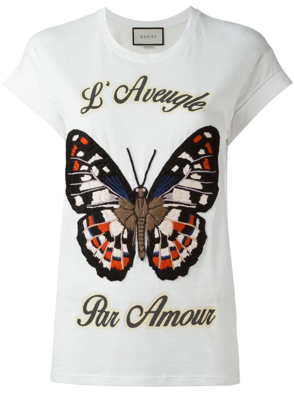 Gucci - Embroidered Butterfly T-shirt - Women - Cotton/acrylic ...