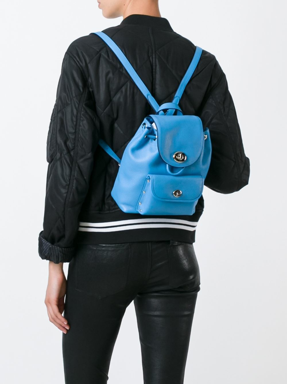 COACH Leather Small Flap Opening Backpack in Blue Lyst