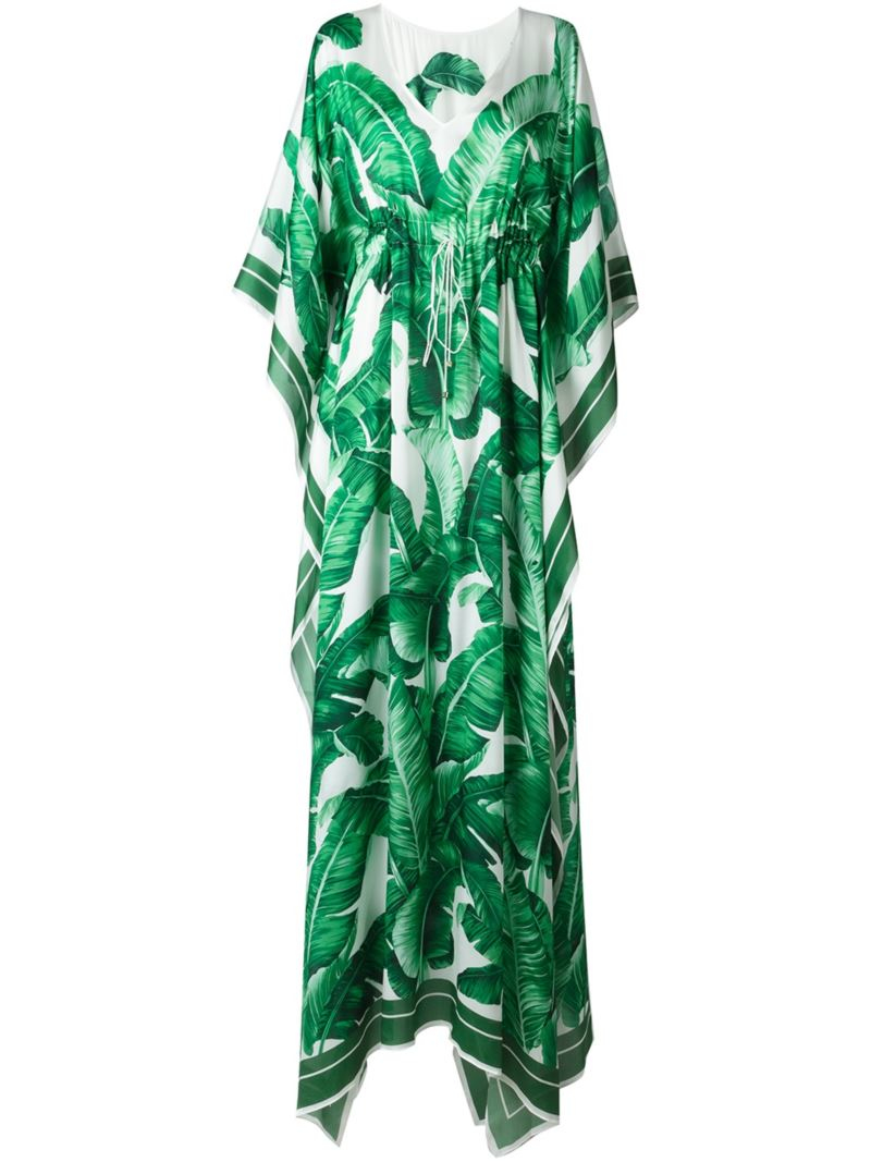 Dolce & Gabbana Banana Leaf Print Kaftan Dress in Green | Lyst