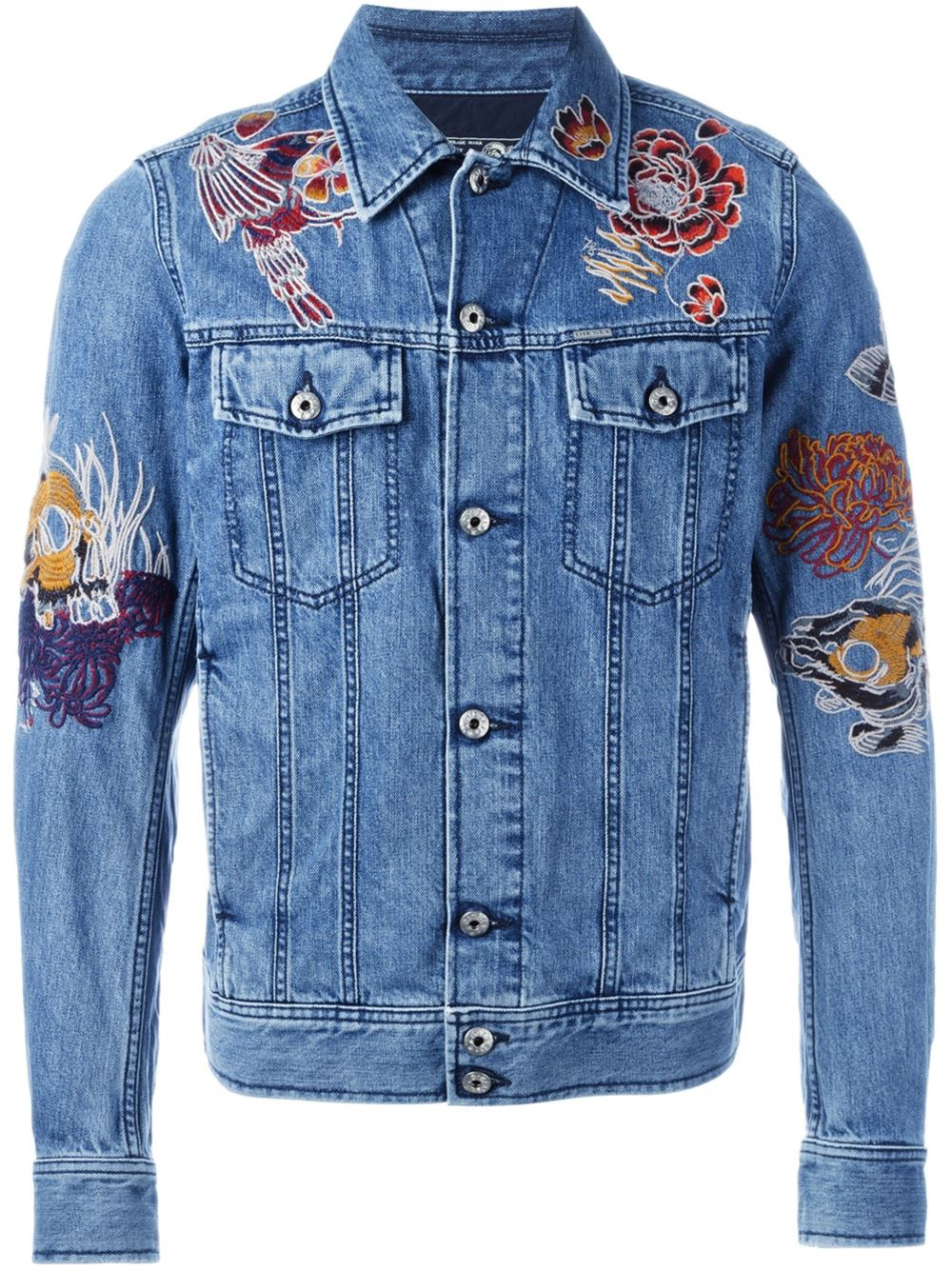 DIESEL Blue Embroidered Denim Jacket for Men - Lyst