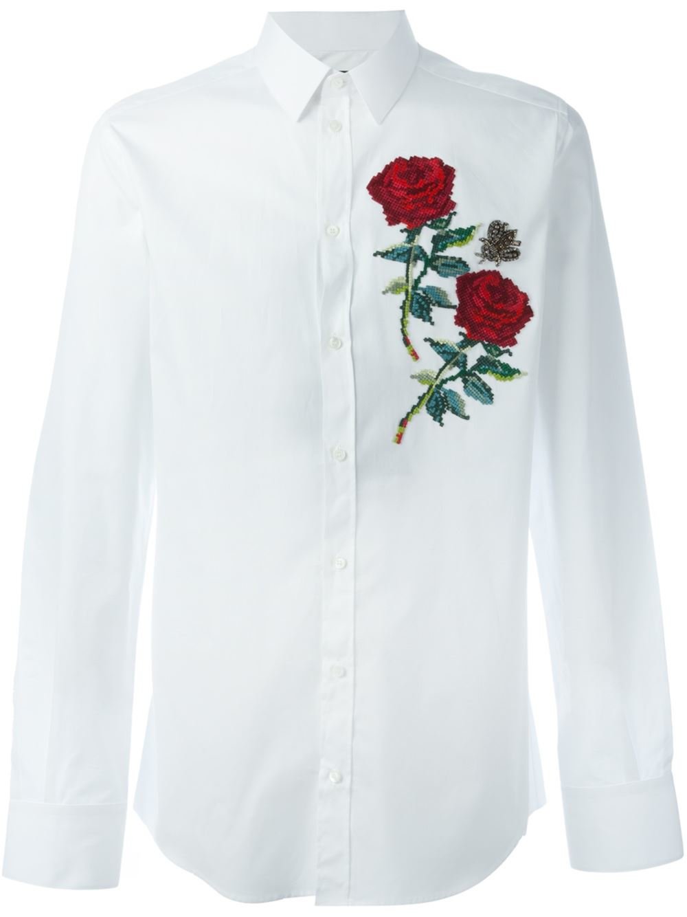 Dolce & Gabbana Cotton Rose Appliqué Shirt in White for Men - Lyst