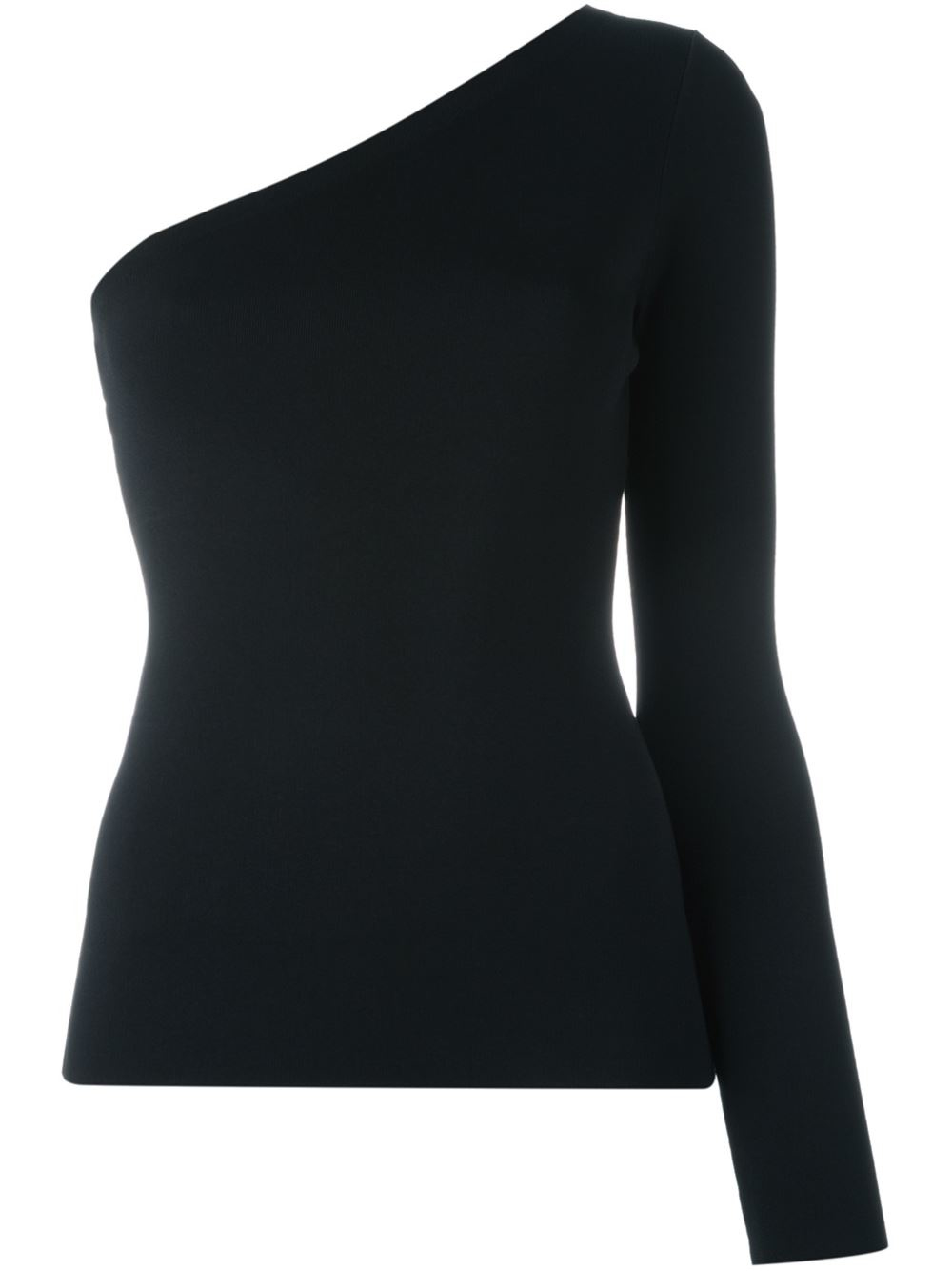 One-shoulder Long Sleeve Top in Black Lyst