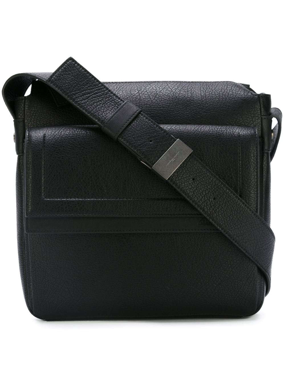 Ferragamo Leather Flap Messenger Bag in Black for Men - Lyst