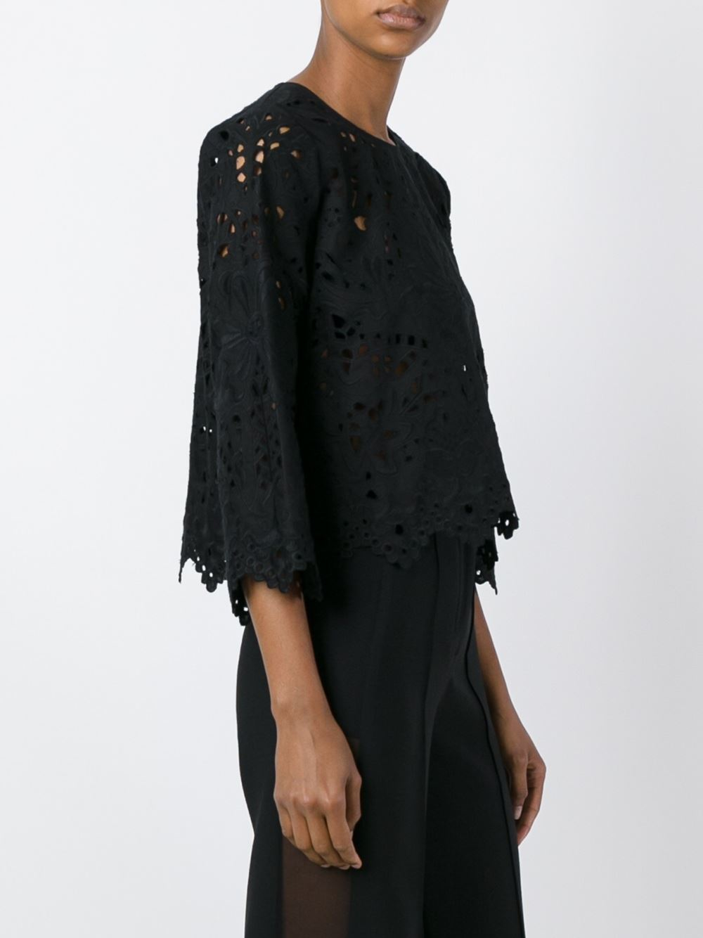 Fashion Women Black See Through Eyelash Lace Top Short