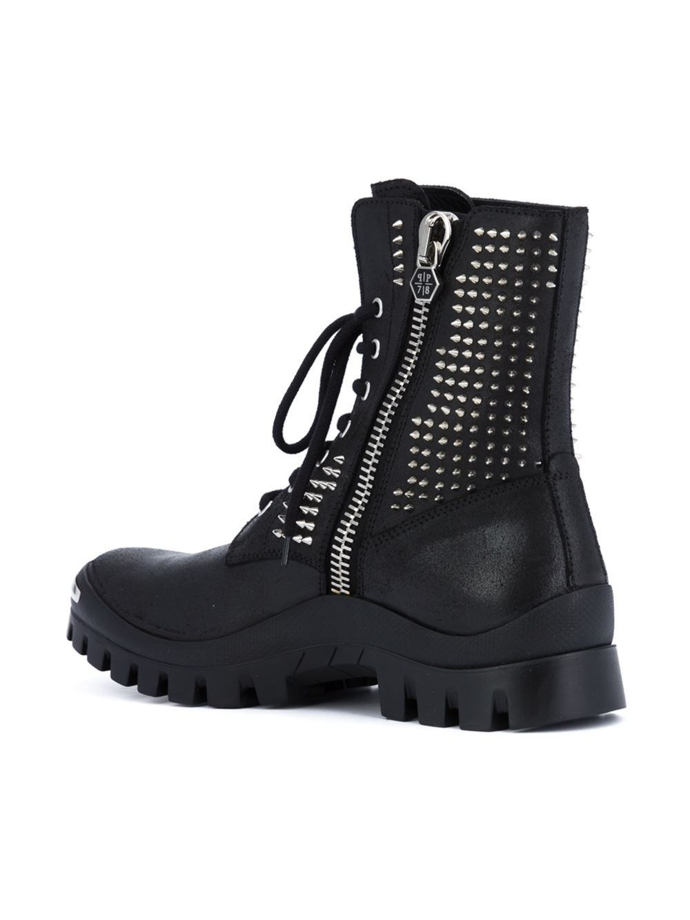 Philipp plein Studded Combat Boots in Black for Men Lyst
