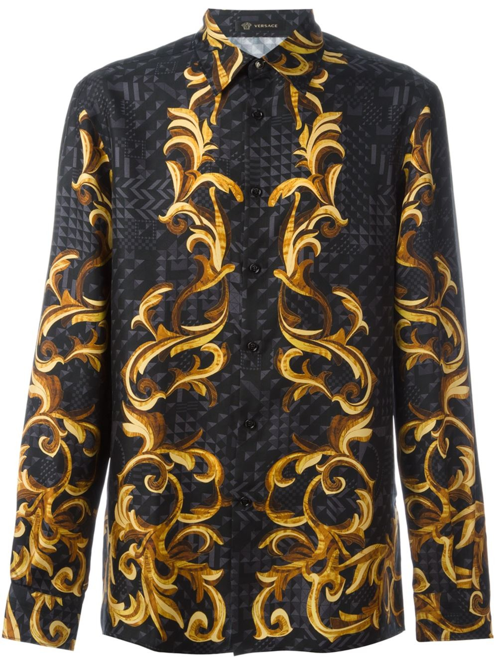 Versace Silk Baroque Print Shirt in Black for Men - Lyst
