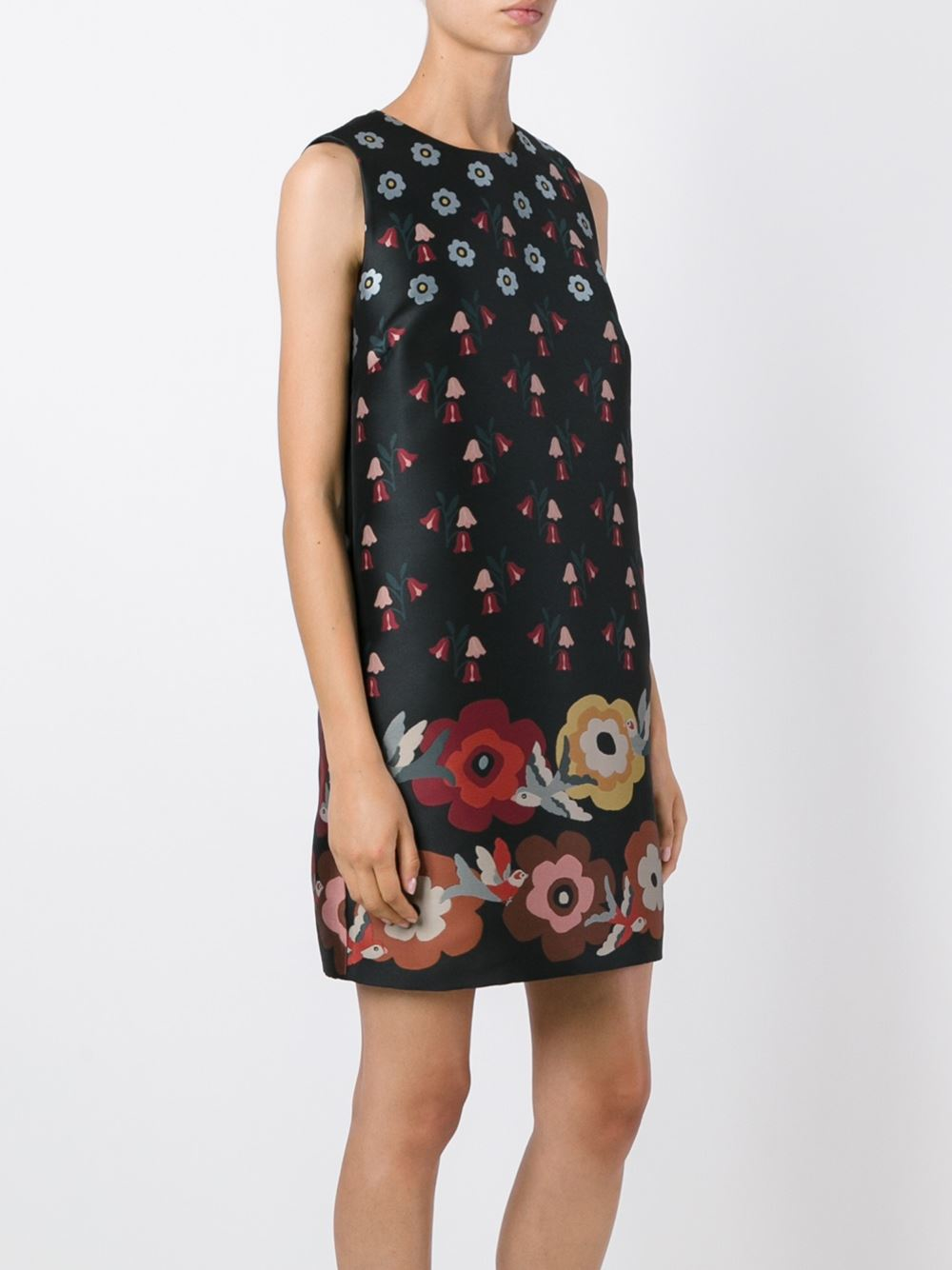Lyst - Red valentino Floral-jacquard A-line Dress in Black