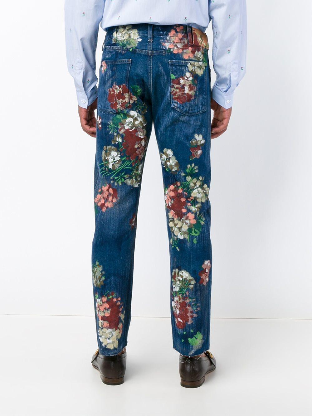 Gucci Floral Painted Jeans in Blue for Men | Lyst