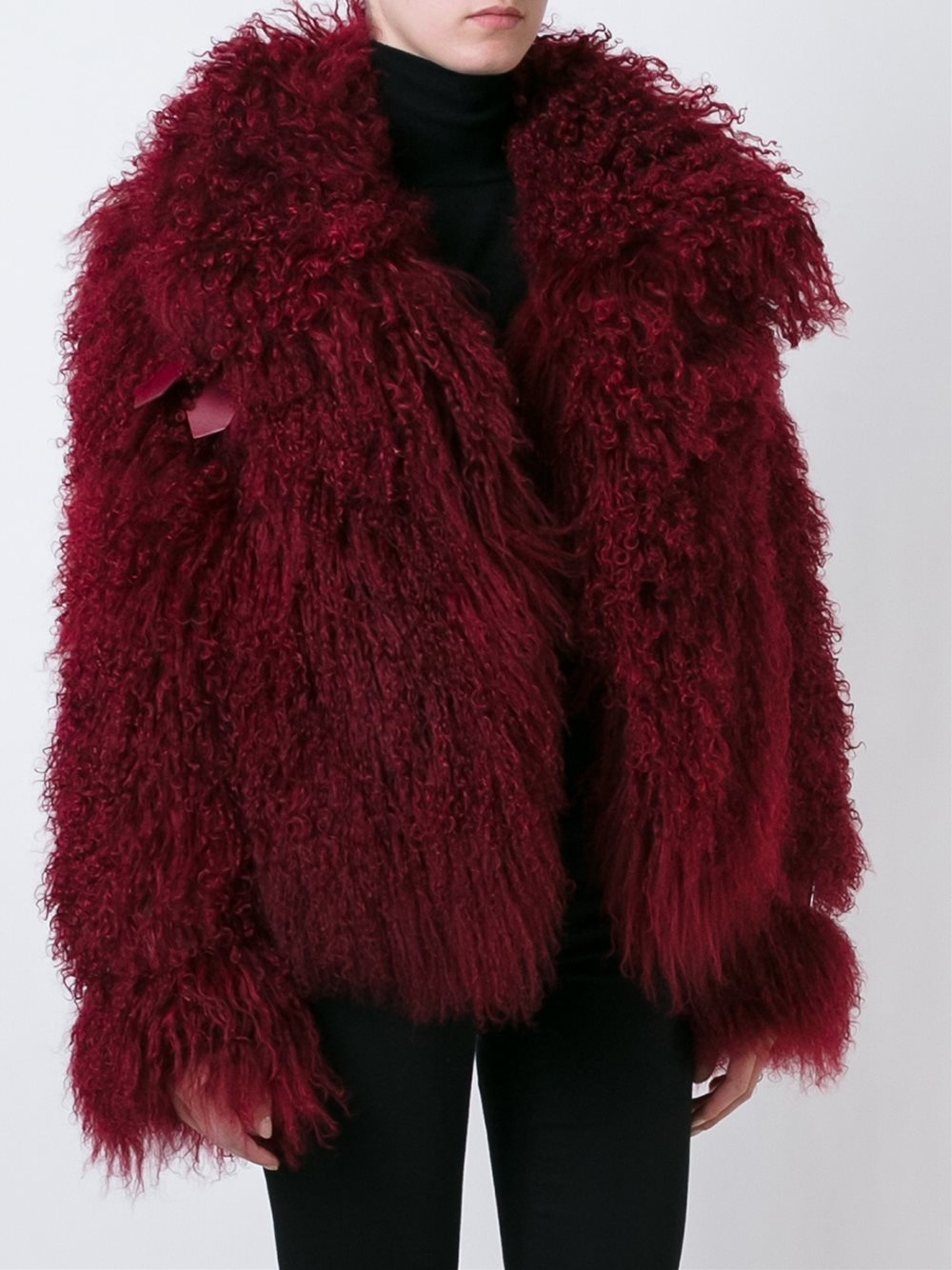 red mongolian fur jacket