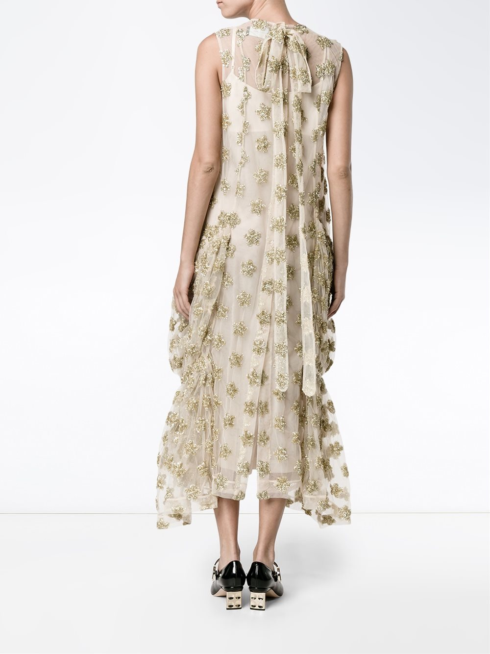 Simone Rocha Lace Floral Tinsel Maxi Dress in Gold/Nude (Metallic) - Lyst