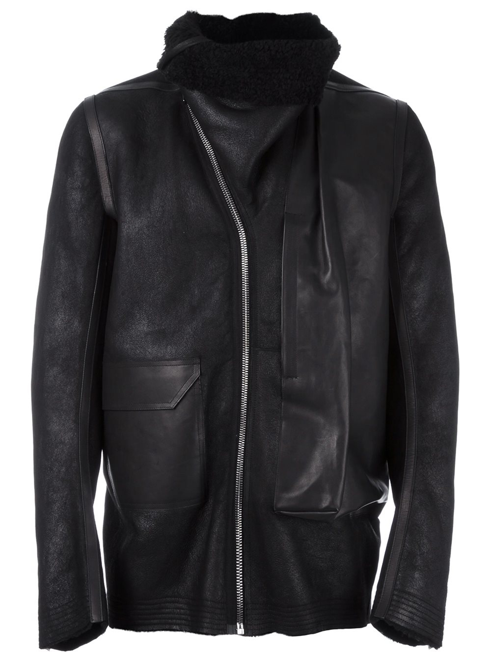 Rick owens High Collar Leather Jacket in Black for Men | Lyst