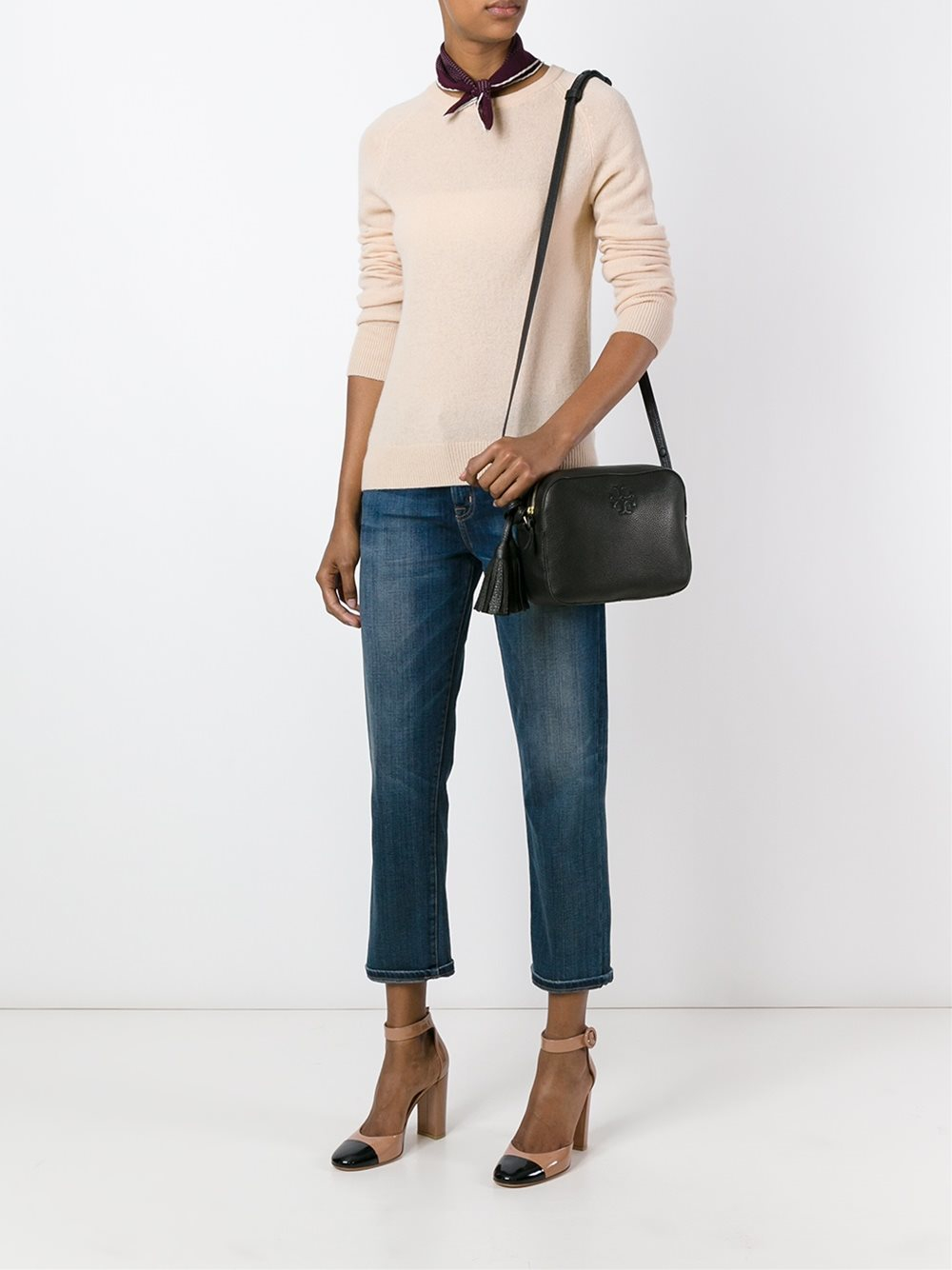 tory burch leather tassel crossbody bag black Tory Burch Leather Tassel Detail Crossbody Bag in Black - Lyst