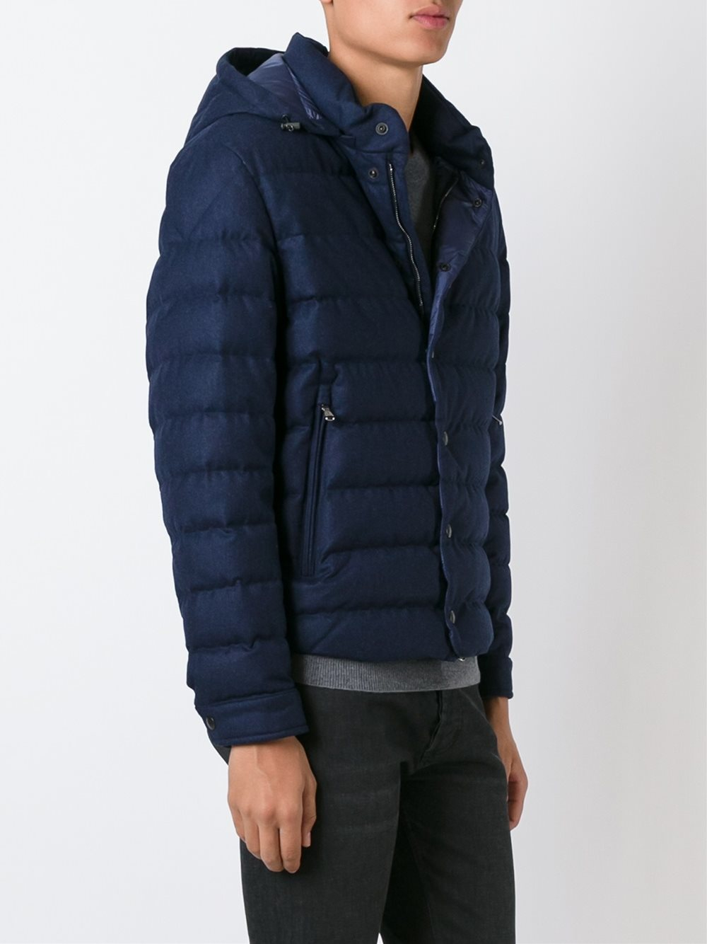 Download Moncler Leather 'mureaux' Padded Jacket in Blue for Men - Lyst