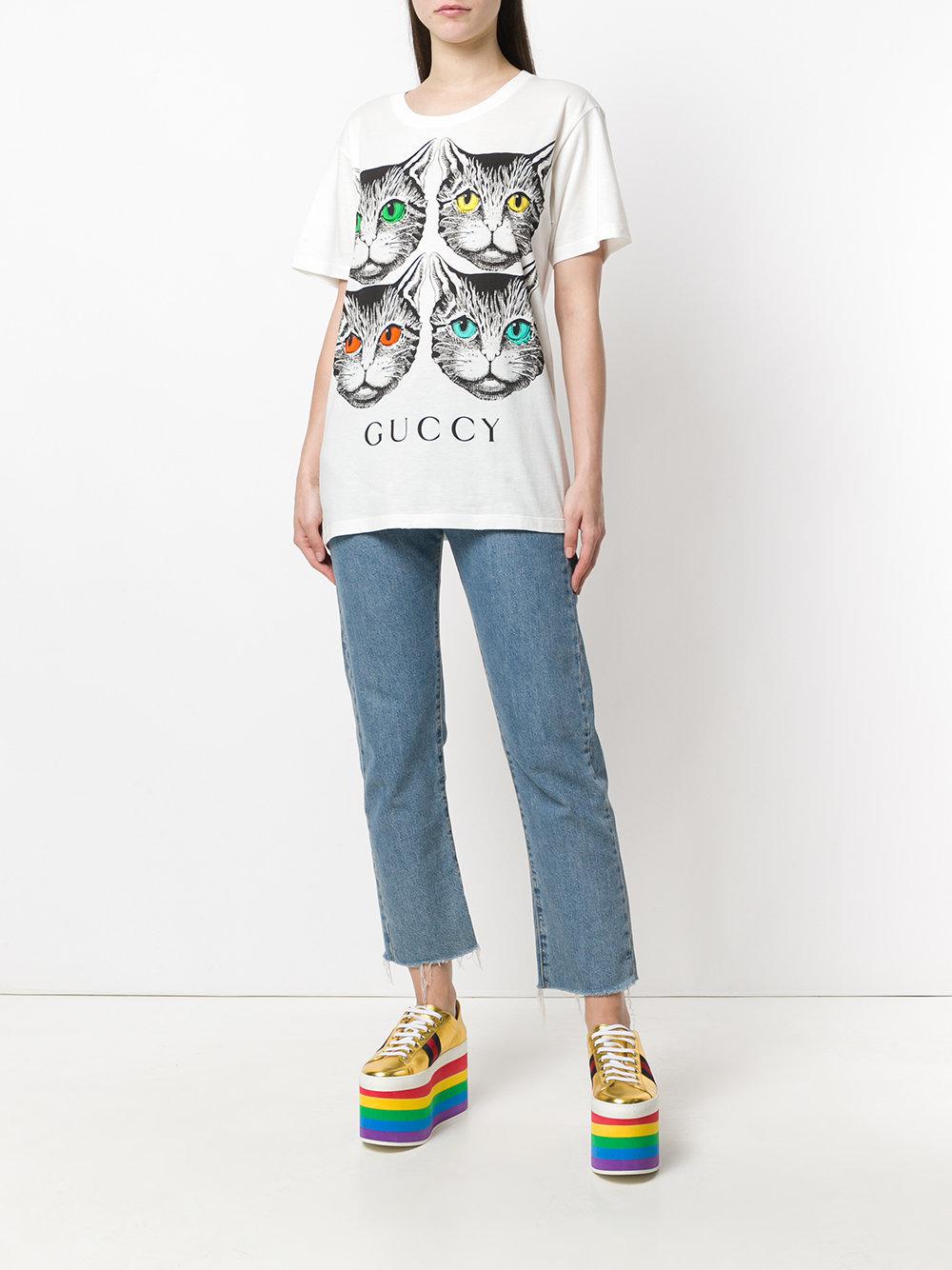 Gucci Mystic Cat And Guccy Print T-shirt in White | Lyst UK