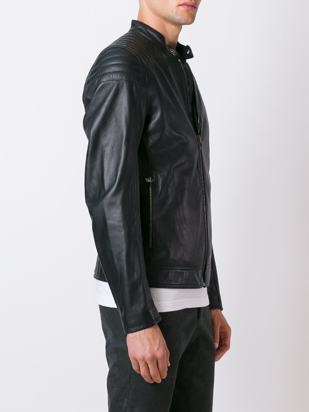Hydrogen Zipped Leather Jacket in Black for Men - Lyst