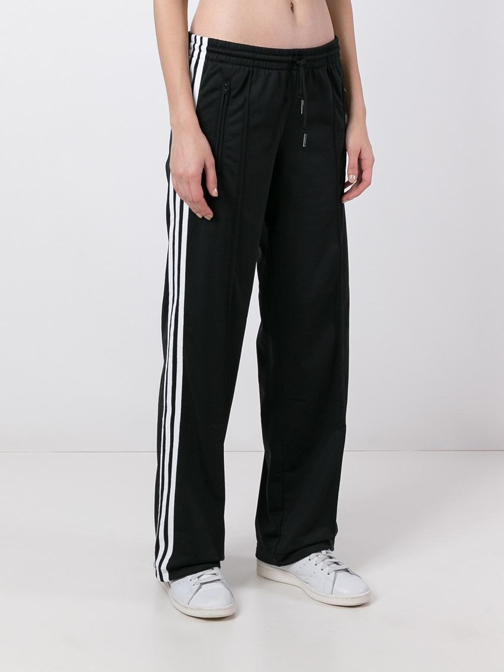 adidas Originals Synthetic Three Stripes Wide Leg Track Pants in Black ...