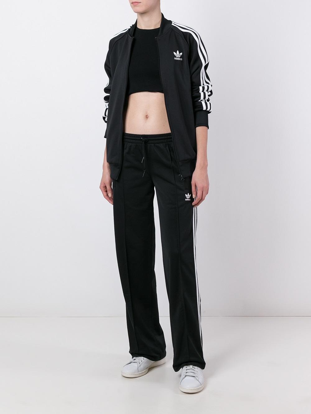 adidas Originals Synthetic Three Stripes Wide Leg Track Pants in Black ...