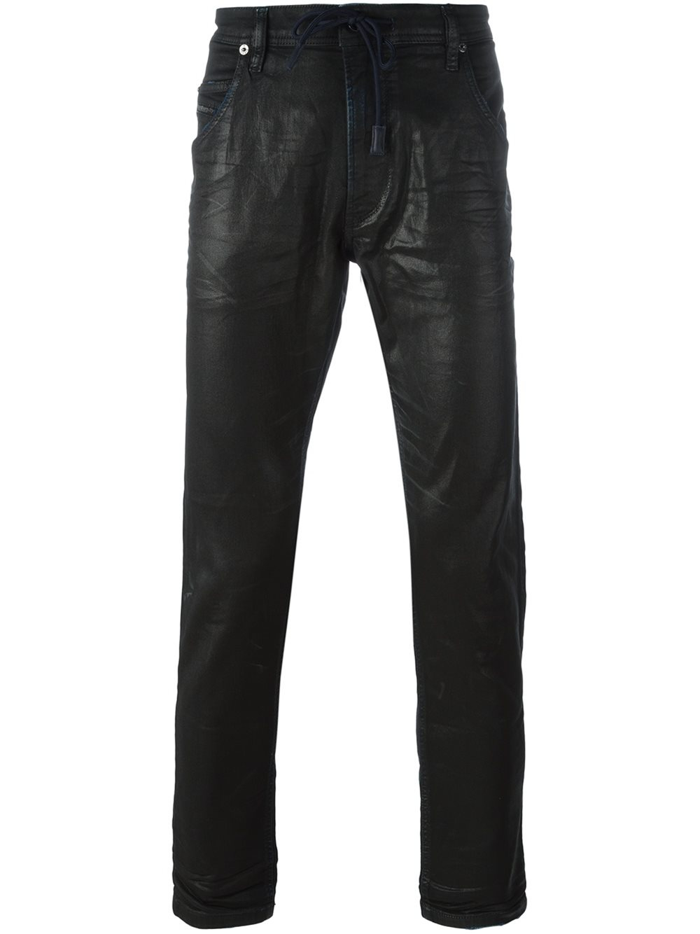 DIESEL Wax Effect Tapered Jeans in Black for Men | Lyst