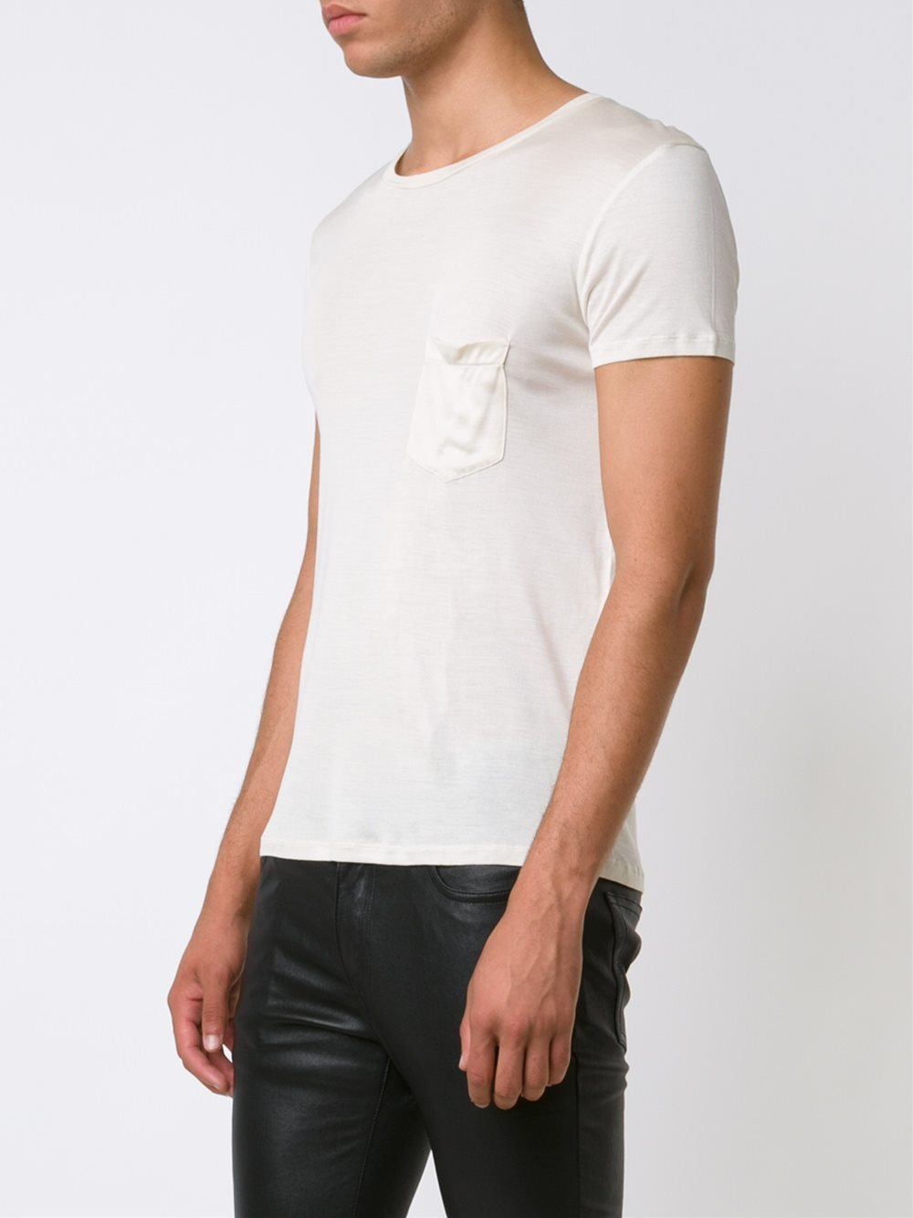 Download Saint Laurent Silk Relaxed Pocket T-shirt in White (Black ...
