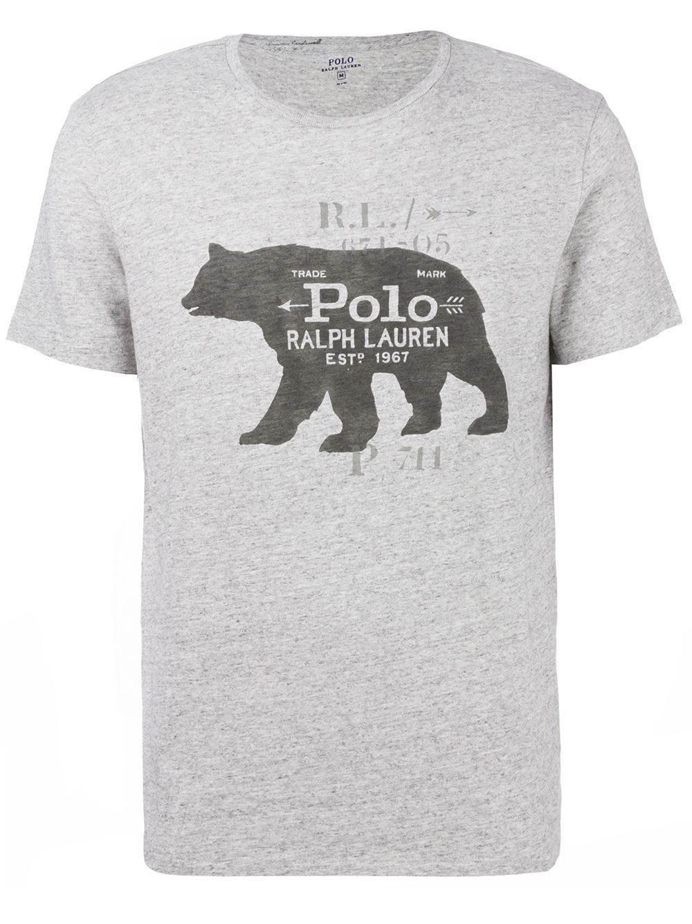 Polo Ralph Lauren Cotton Bear Logo Print T-shirt in Grey (Gray) for Men ...