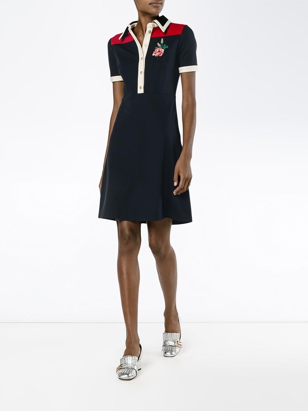 Gucci Rose Embroidered Polo Dress in Blue - Lyst