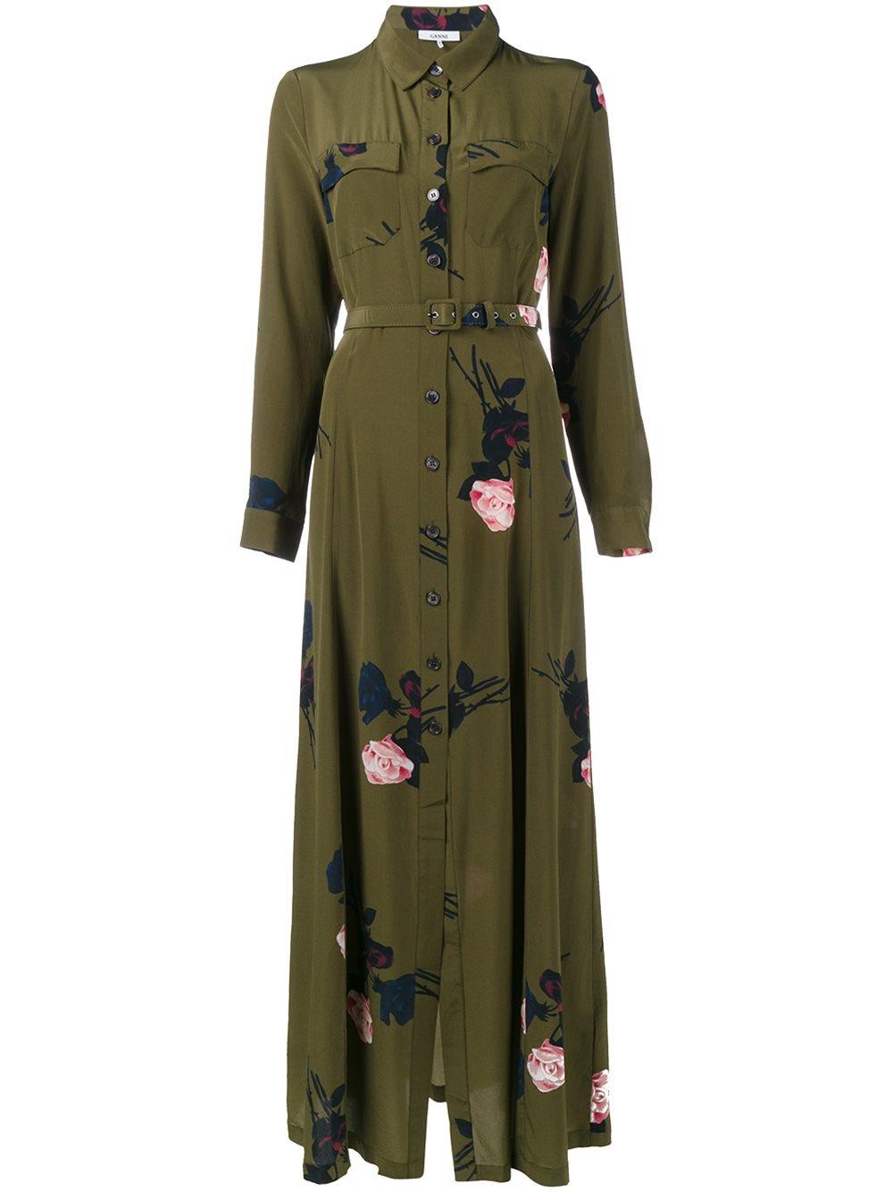 Ganni Silk 'donaldson' Dress in Green - Lyst