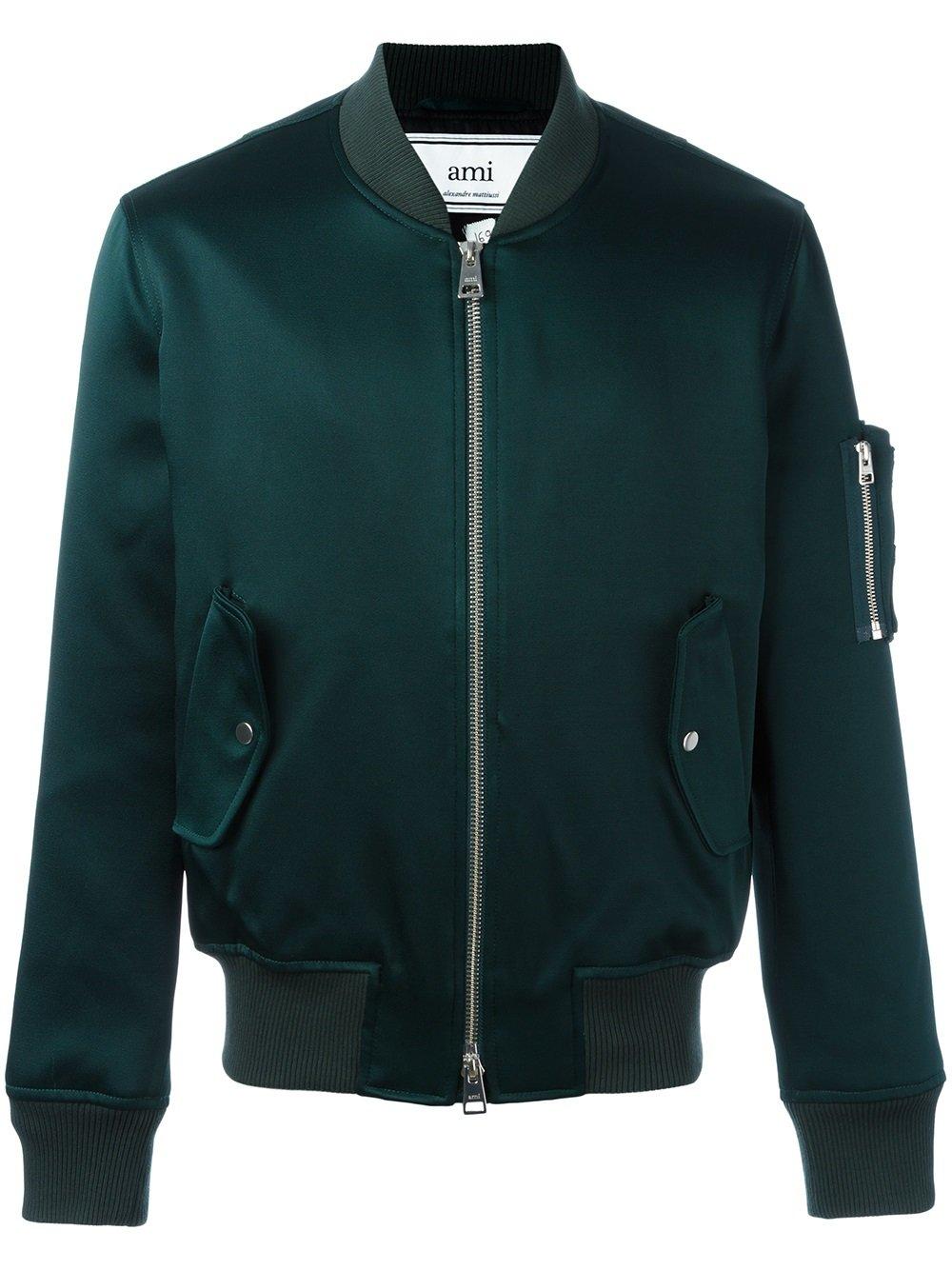 Ami Paris Zipped Bomber Jacket in Green for Men | Lyst