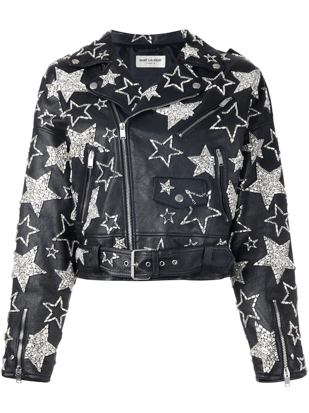 Saint Laurent Star Embellished Leather Jacket in Black | Lyst