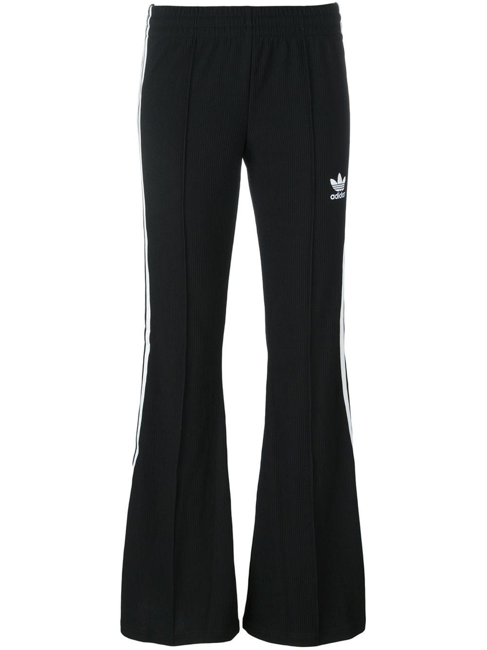adidas Originals Flared Three Stripe Trousers in Black - Lyst