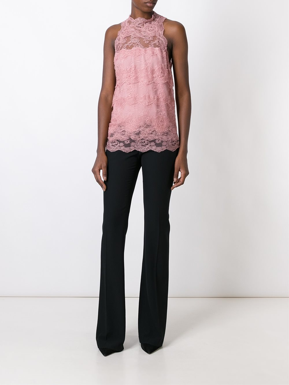 Ermanno scervino Floral Lace Sleeveless Blouse in Brown | Lyst