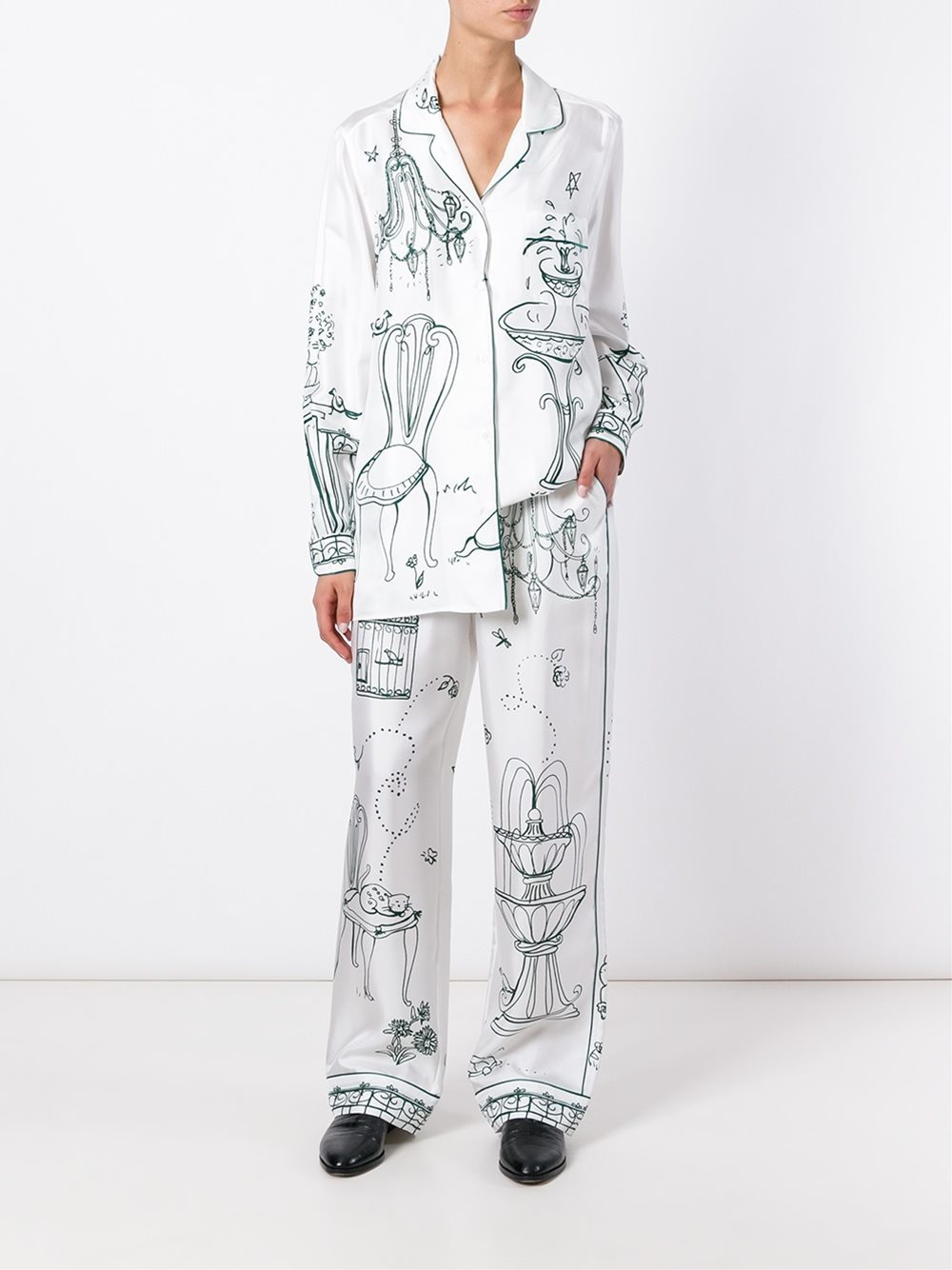 Dolce & Gabbana Silk Garden Print Pyjama Shirt in White - Lyst