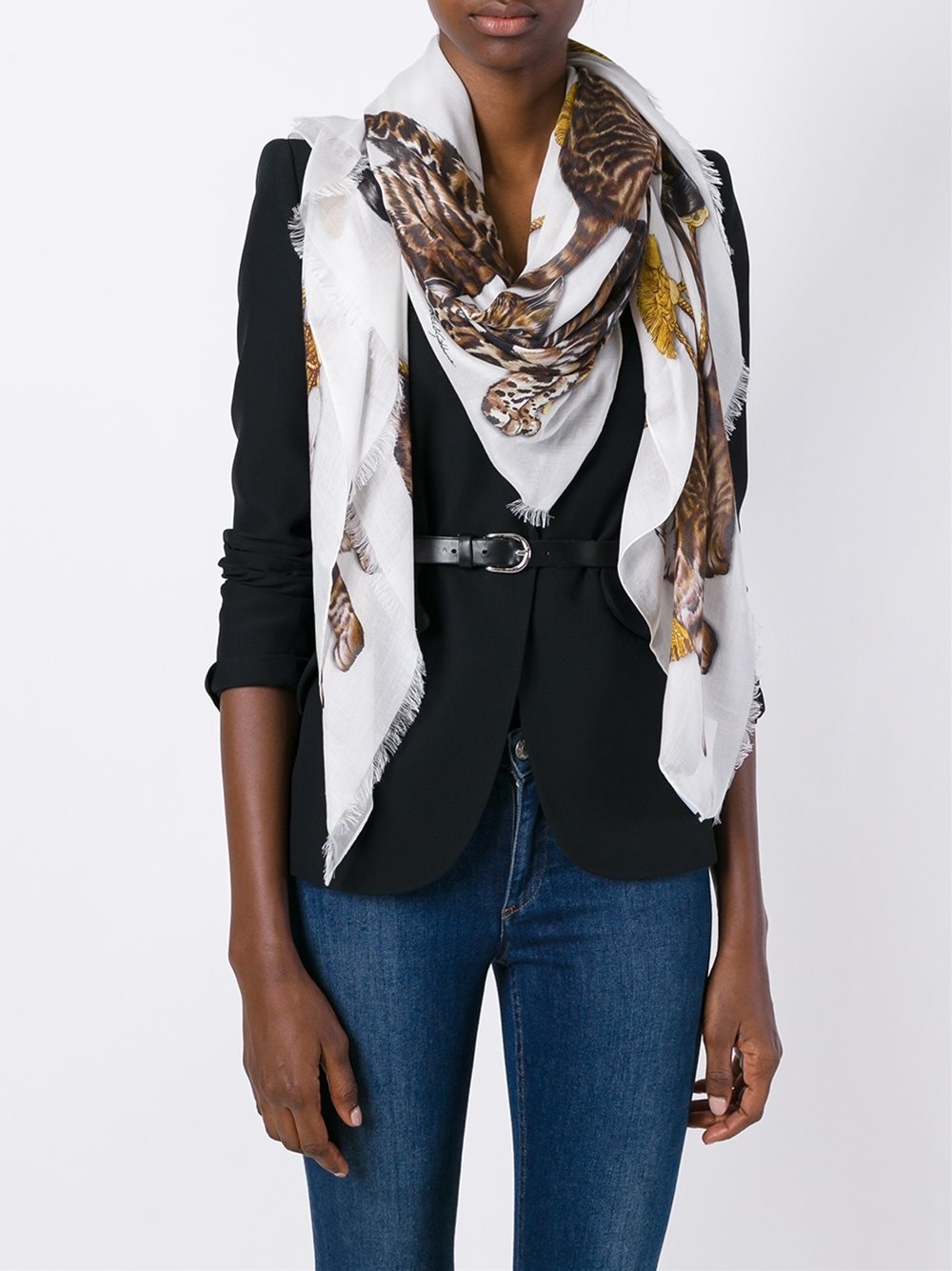 Dolce & Gabbana Cashmere Bengal Cat Print Scarf in White - Lyst