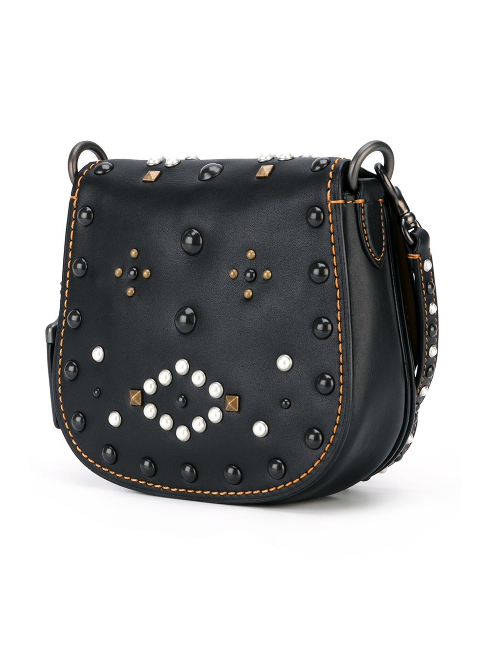 COACH Leather Mini Studded Saddle Bag in Black - Lyst
