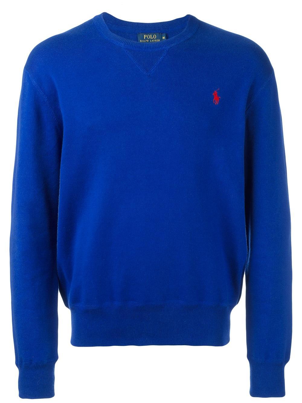 Polo Ralph Lauren Cotton Embroidered Logo Sweatshirt in Blue for Men - Lyst