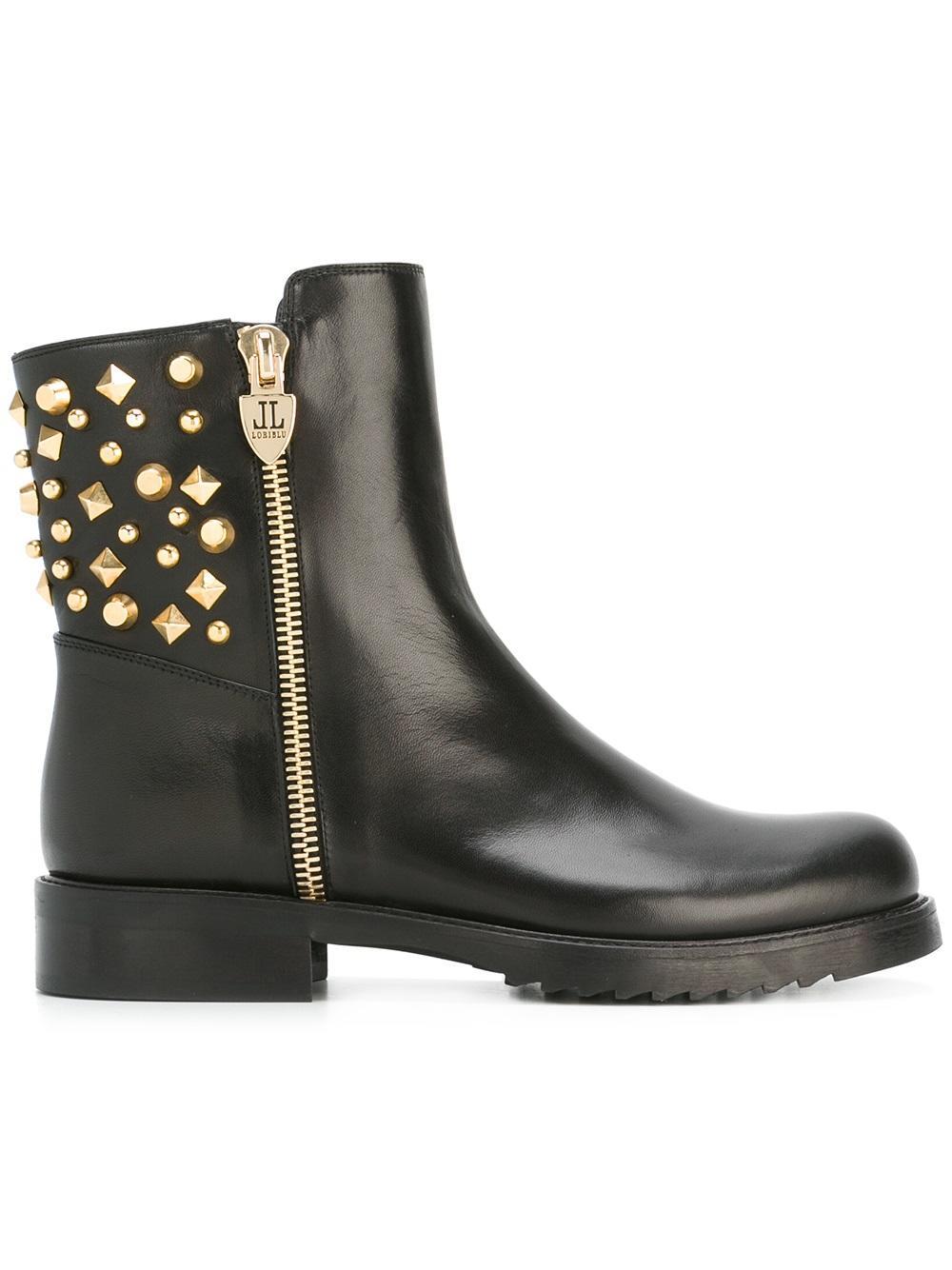 Loriblu Embellished Leather Ankle Boots in Black - Lyst