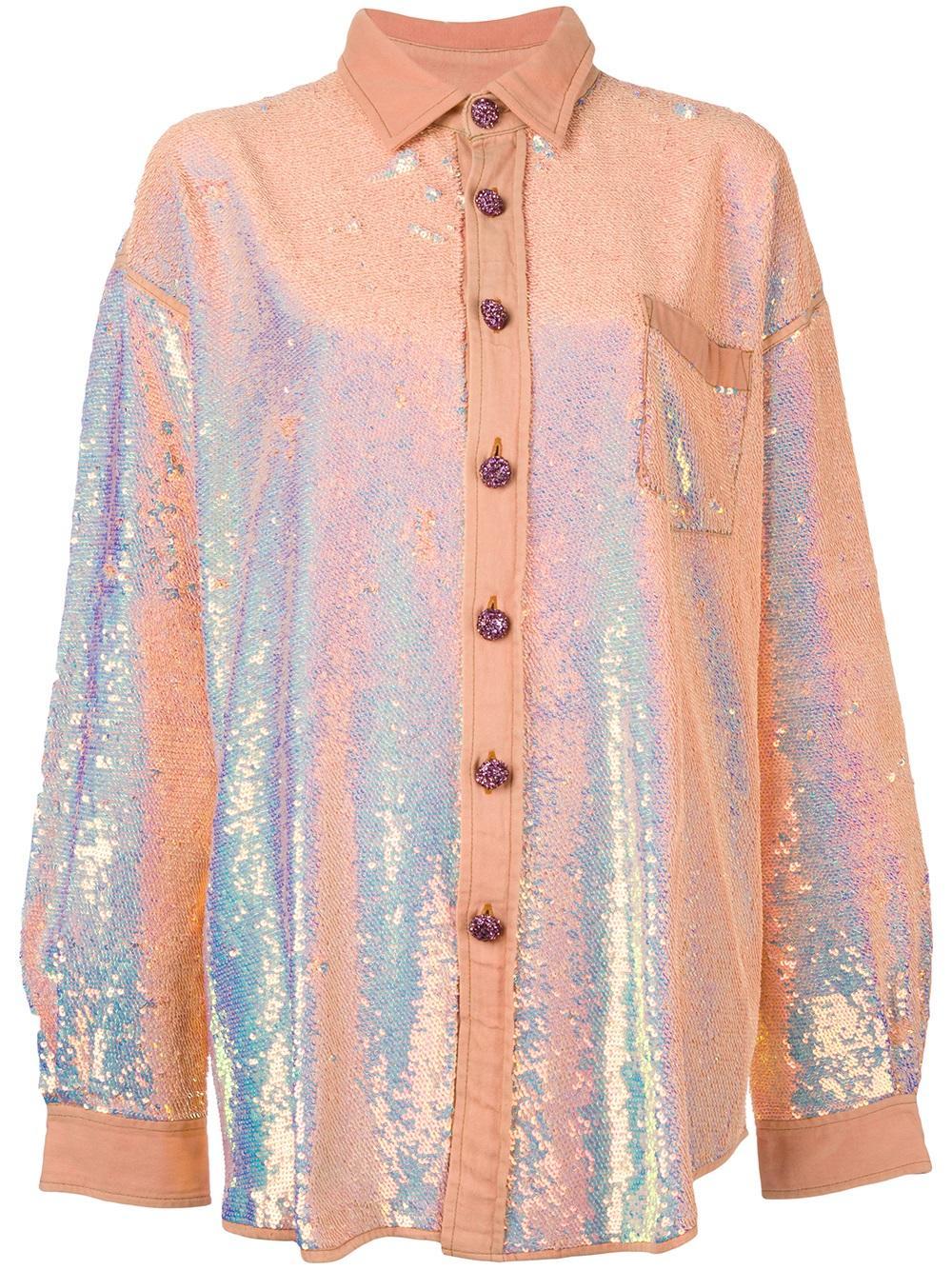 Ashish Cotton Sequin Oversized Shirt in Pink - Lyst