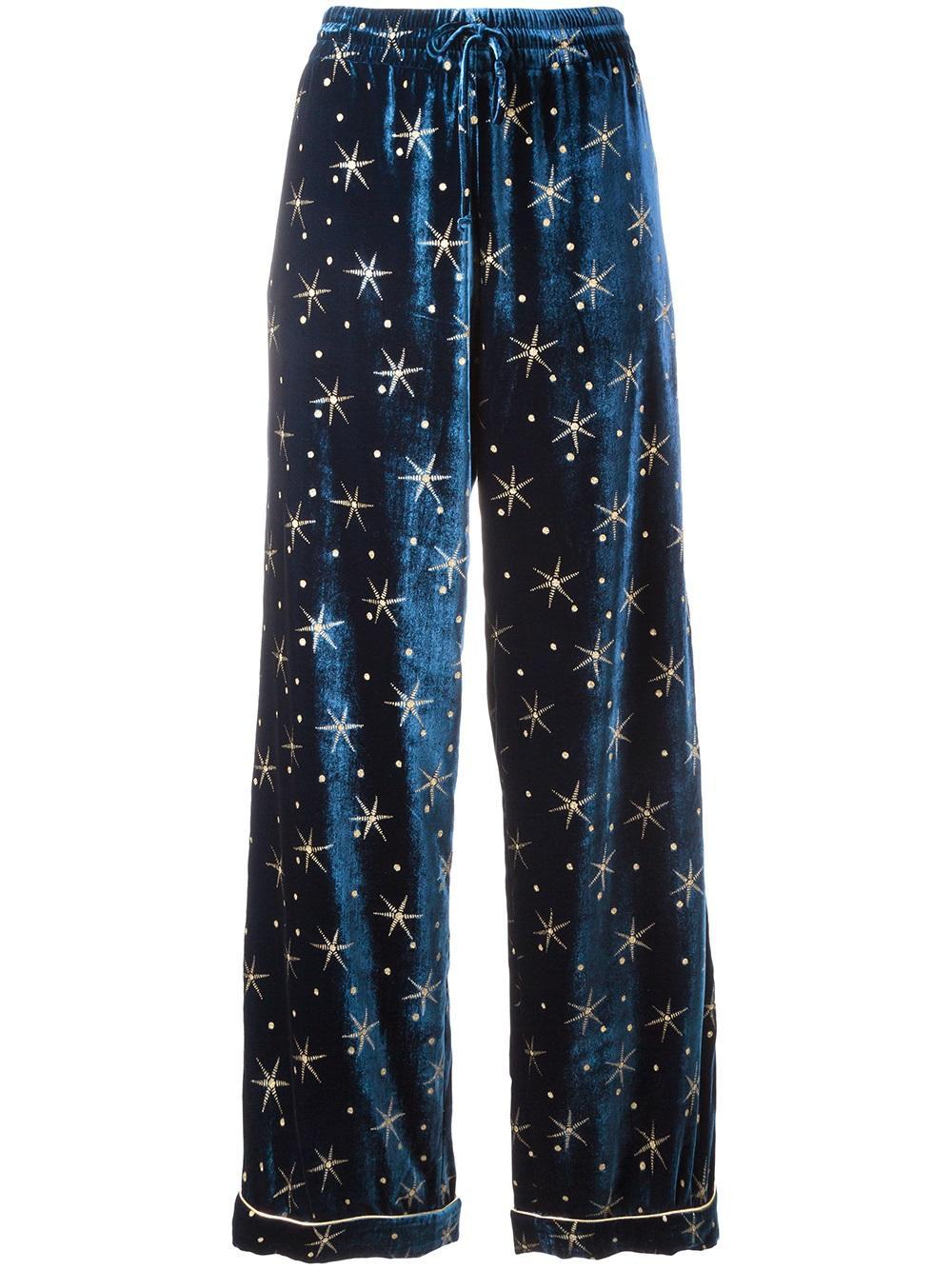 Valentino Star Embroidered Velvet Pyjama Pants in Blue | Lyst UK