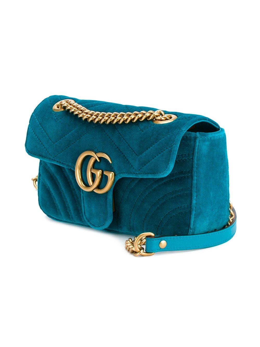 Gucci Velvet &#39;gg Marmont&#39; Shoulder Bag in Green - Lyst