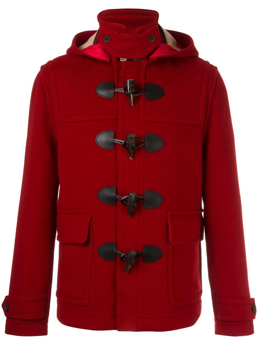Burberry Burwood Wool Duffle Coat in Red for Men - Lyst
