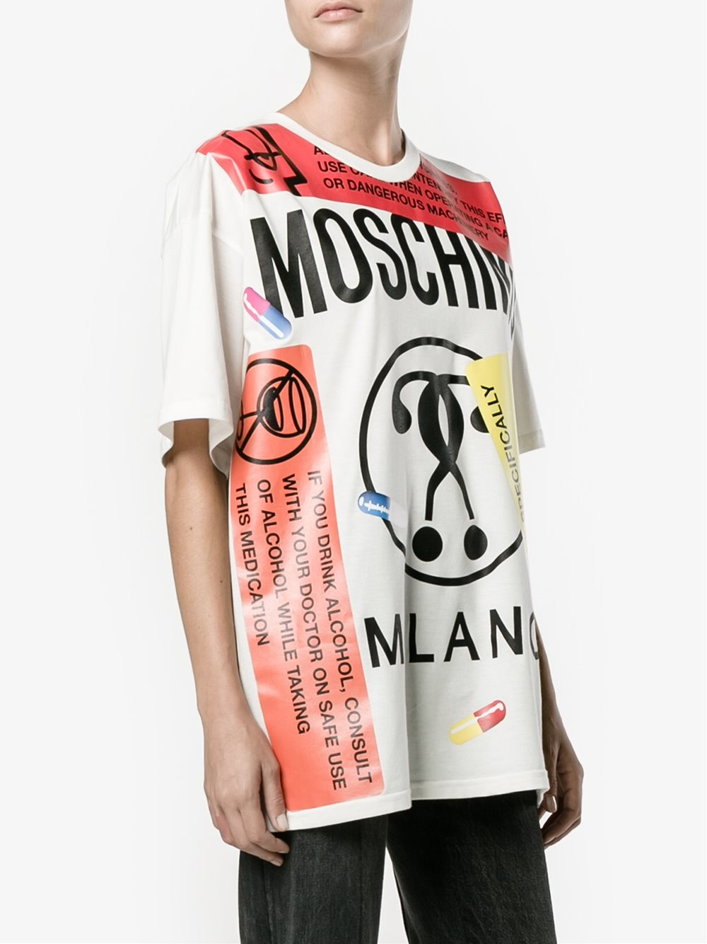 Moschino Cotton Pill Logo T-shirt in White - Lyst
