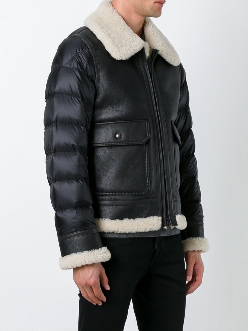 Moncler Padded Sleeve Shearling Jacket in Brown for Men | Lyst
