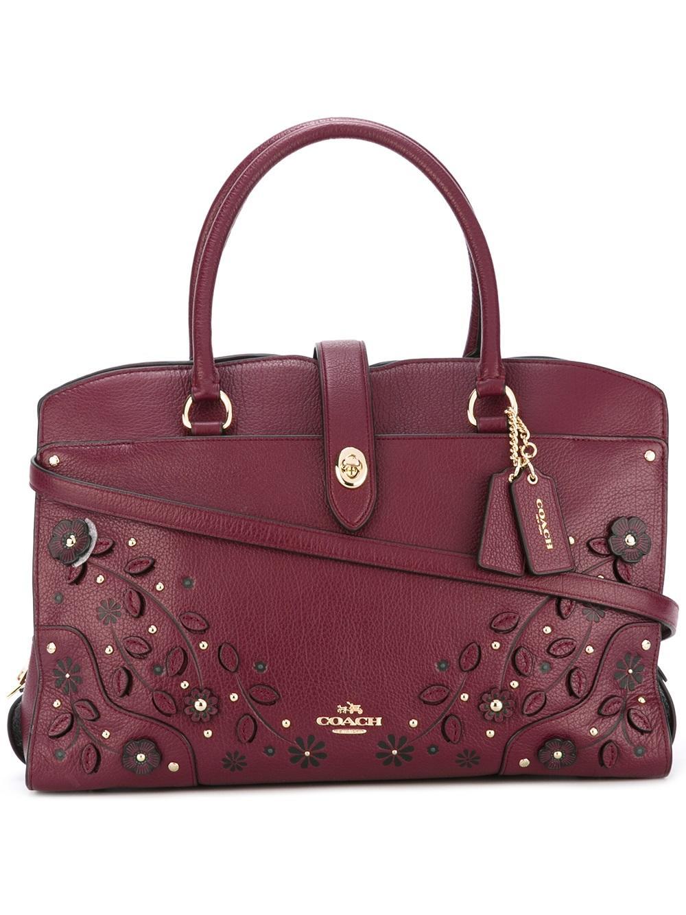 COACH Leather Floral Tote in Red - Lyst