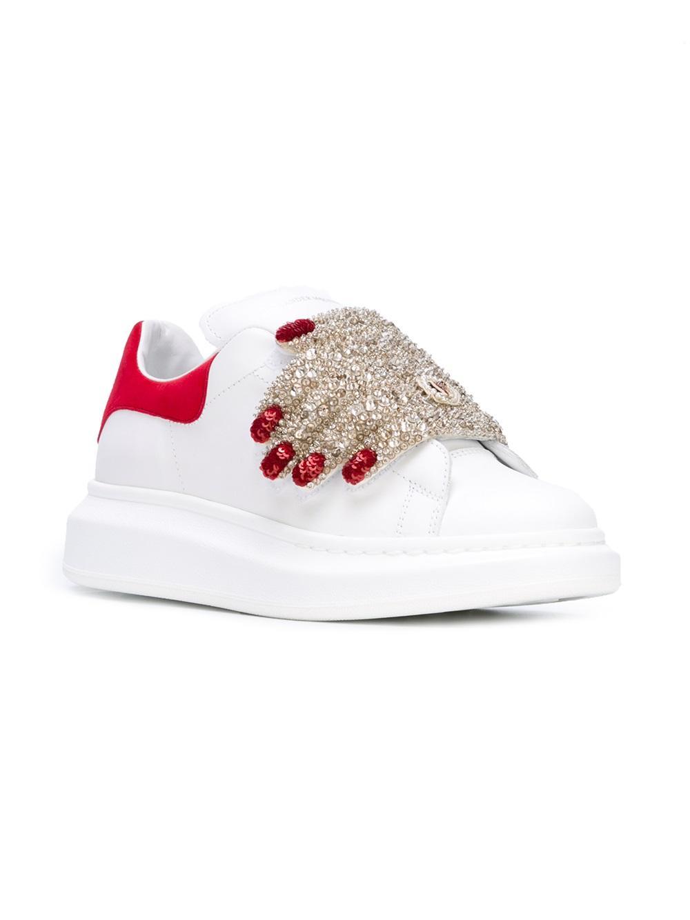 Alexander McQueen Leather Hand Embellished Sneakers in White | Lyst
