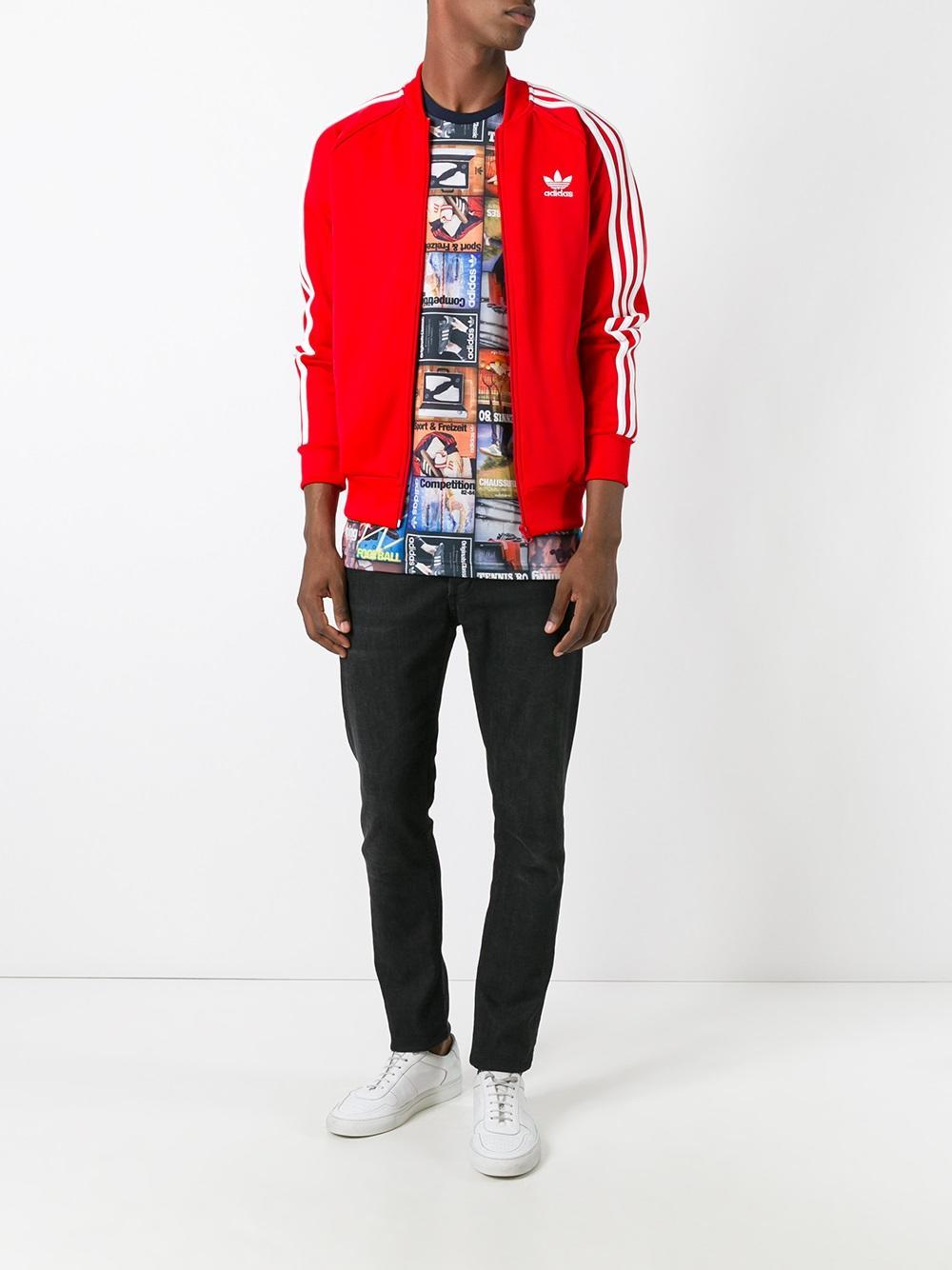 red adidas jacket outfit