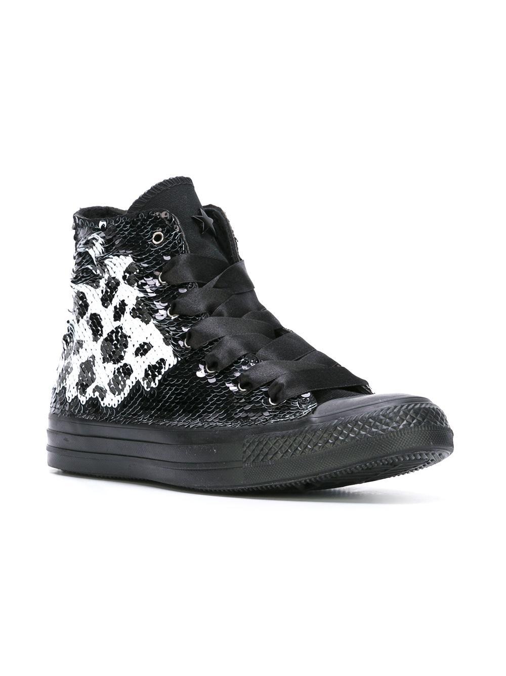 Converse Cotton 'all Star' Sequin Hitop Sneakers in Black Lyst