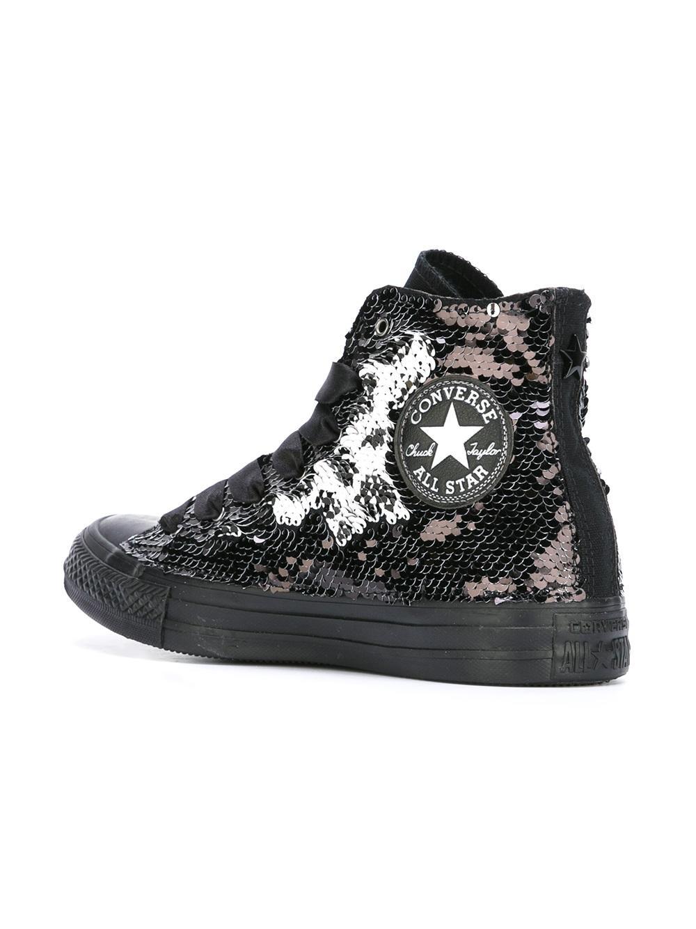 Converse Cotton 'all Star' Sequin Hi-top Sneakers in Black - Lyst
