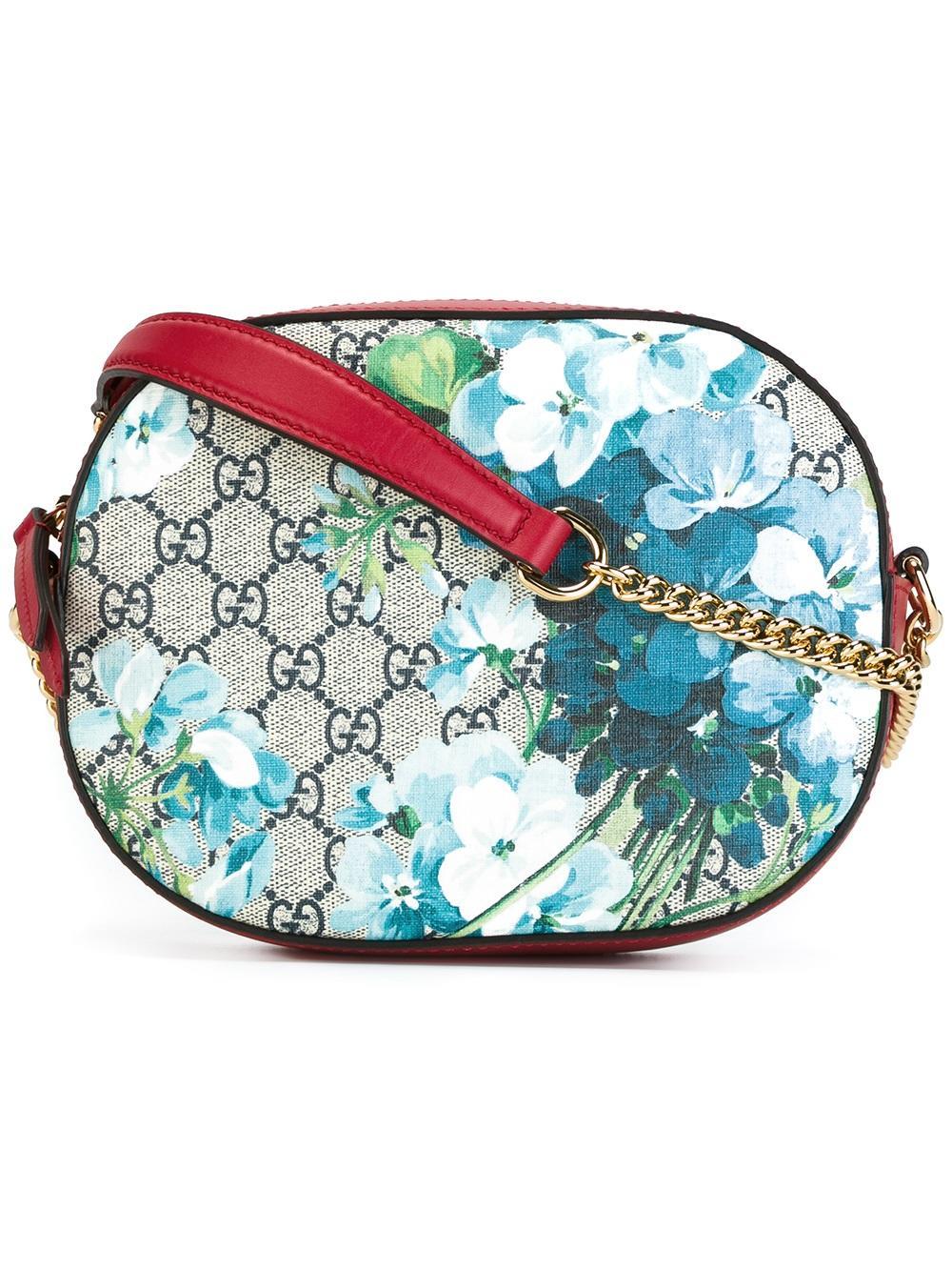 Gucci Floral Print Crossbody Bag in Red | Lyst