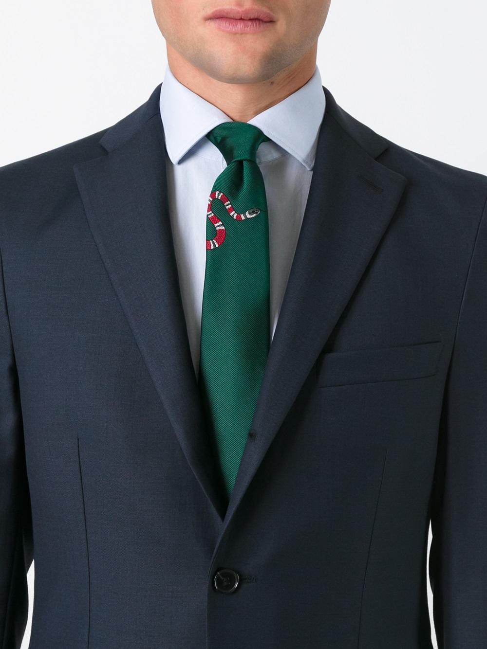Gucci Silk Snake Detailing Tie in Green for Men Lyst